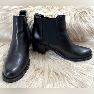 DANIELLE Black Italian Leather Square Block Heel Booties Siz EU 37 US 7